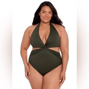 NWOT!! Black Label Ralph Lauren - Twist-Front Cutout Halter One-Piece - 18W